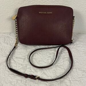 Michael Kors Burgundy Jet Set Saffino Crossbody Bag